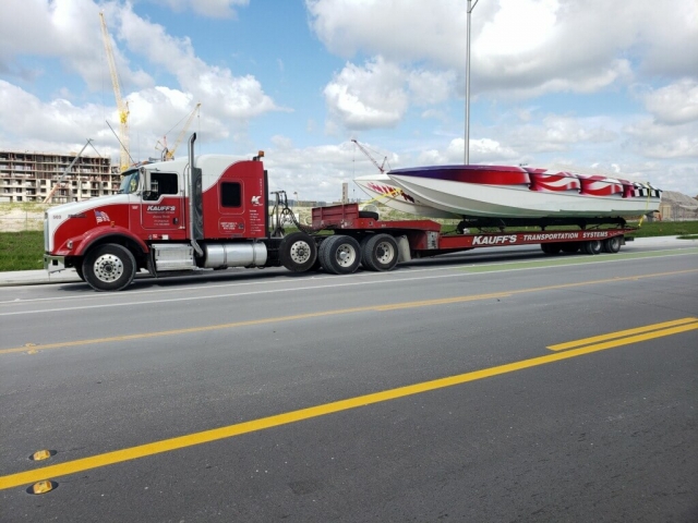 Kauff's truck transporting speed boat
