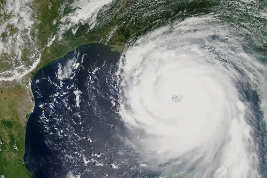 Birds eye view of hurricane storm