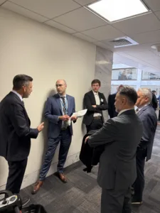 Towing industry representatives discussing roadway safety legislation on Capitol Hill